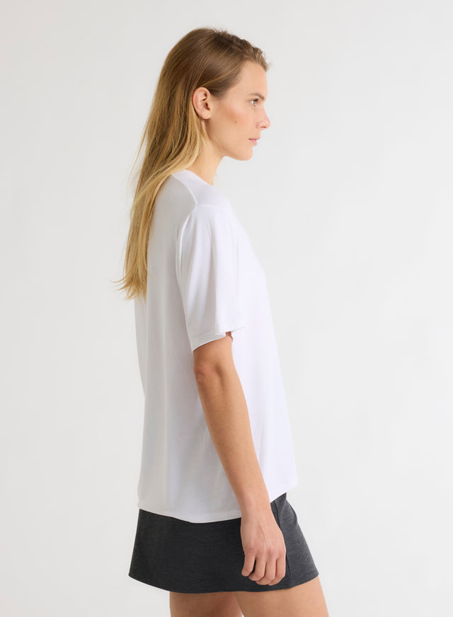 Majestic Filatures T-shirt Blanc Col Rond Manches Courtes En Viscose / Élasthanne Viscose / Élasthanne