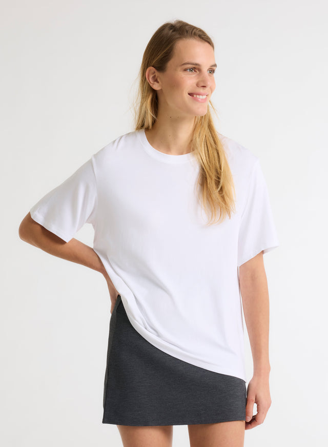 majestic filatures T-shirt Blanc Col Rond Manches Courtes en Viscose / Élasthanne Viscose / Élasthanne