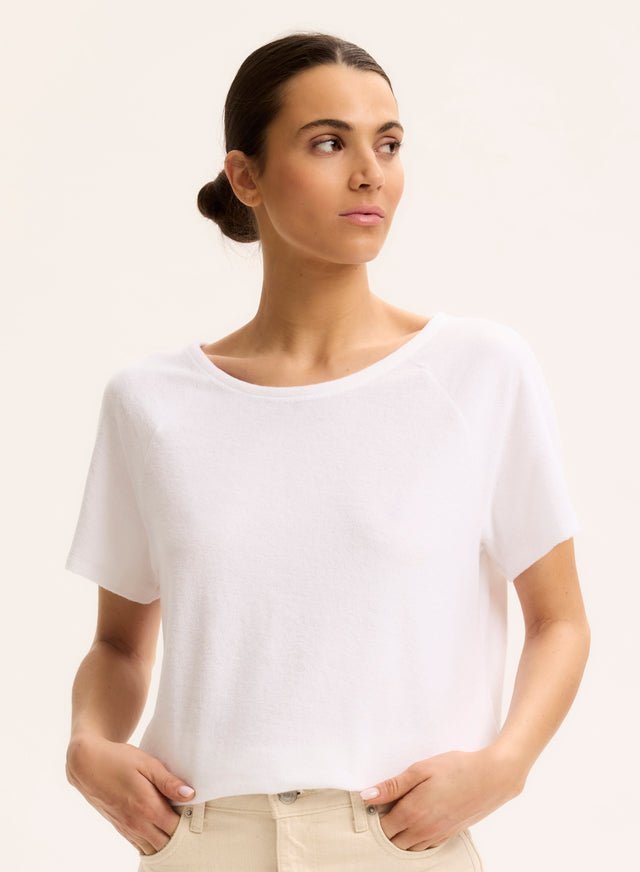 Majestic Filatures T-shirt Blanc Col Rond Manches Raglan Courtes En Coton Organique / Modal Coton Organique / Modal