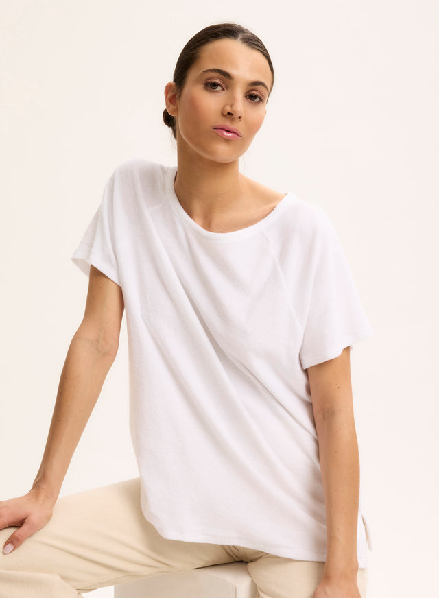 Majestic Filatures T-shirt Blanc Col Rond Manches Raglan Courtes En Coton Organique / Modal Coton Organique / Modal