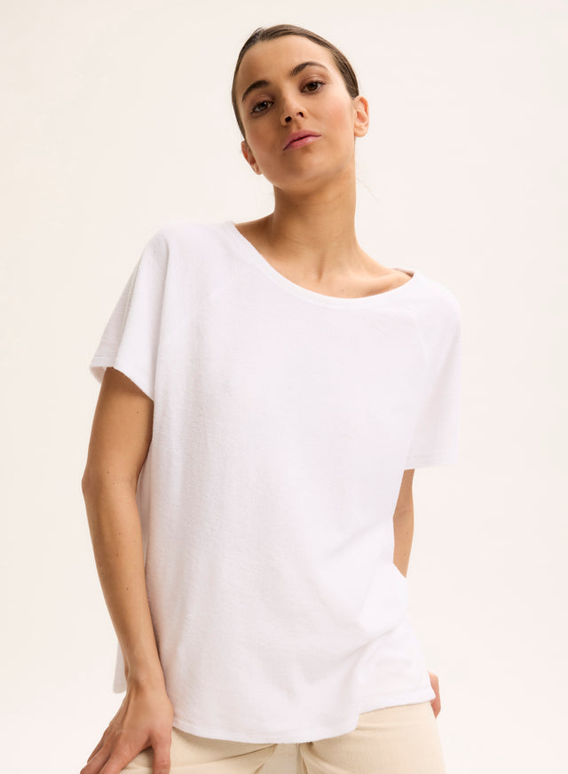 Majestic Filatures T-shirt Blanc Col Rond Manches Raglan Courtes En Coton Organique / Modal Coton Organique / Modal