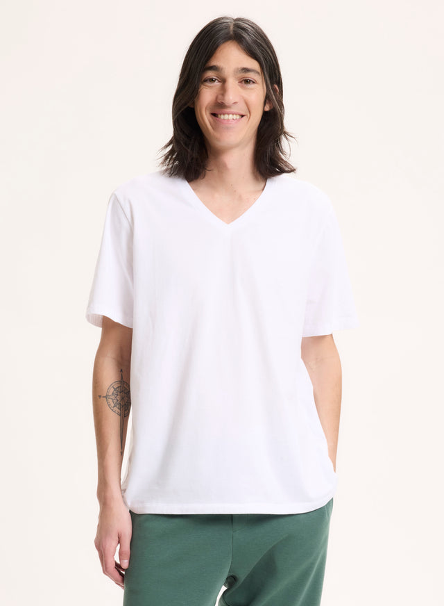 Majestic Filatures T-shirt Blanc Col V Manches Courtes En Coton Organique / Elasthanne Coton Organique / Elasthanne