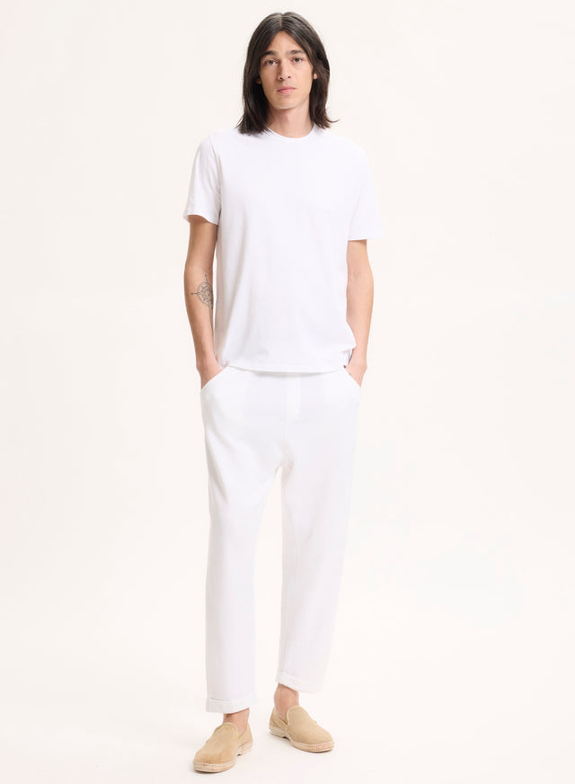 Majestic Filatures T-shirt Blanc Harold Col Rond Manches Courtes En Coton Organique Et Elasthanne Coton Organique / Elasthanne