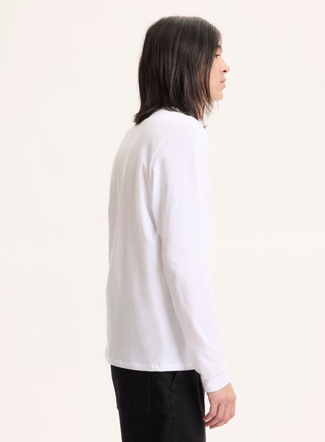 Majestic Filatures T-shirt Blanc Henry Col Rond Manches Longues En Coton Organique Et Elasthanne Coton Organique / Elasthanne