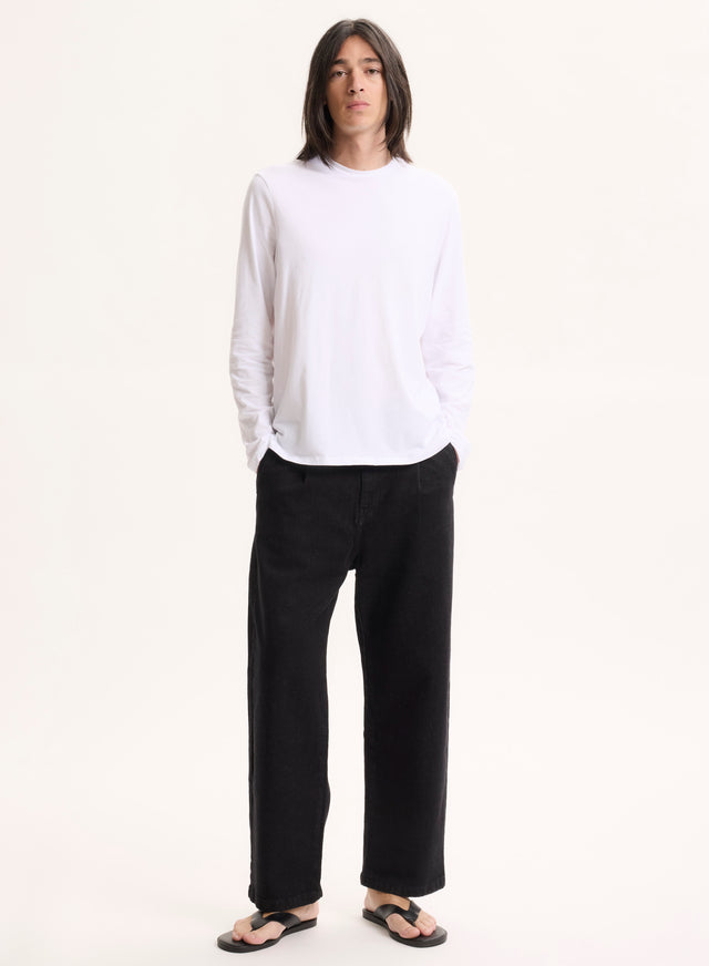 Majestic Filatures T-shirt Blanc Henry Col Rond Manches Longues En Coton Organique Et Elasthanne Coton Organique / Elasthanne