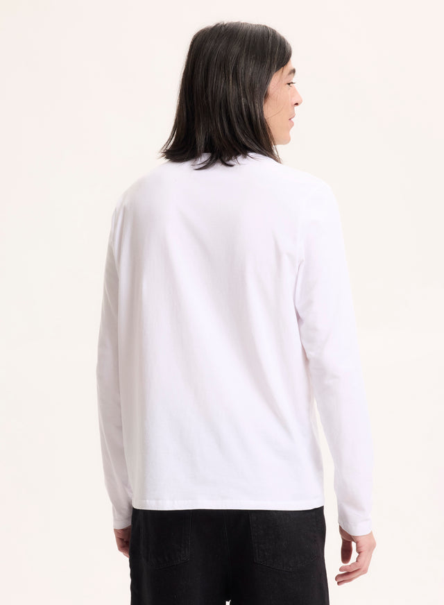 Majestic Filatures T-shirt Blanc Henry Col Rond Manches Longues En Coton Organique Et Elasthanne Coton Organique / Elasthanne