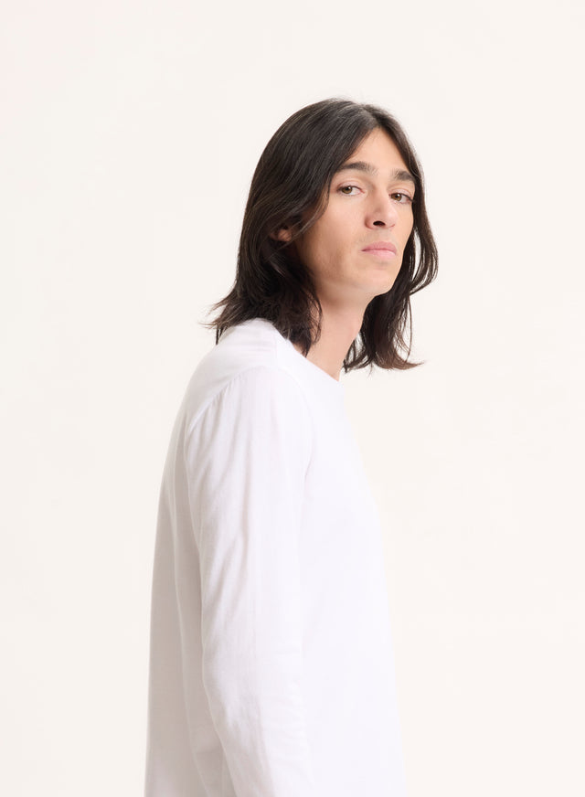 Majestic Filatures T-shirt Blanc James Col Rond Manches Longues En Deluxe Coton Deluxe Coton