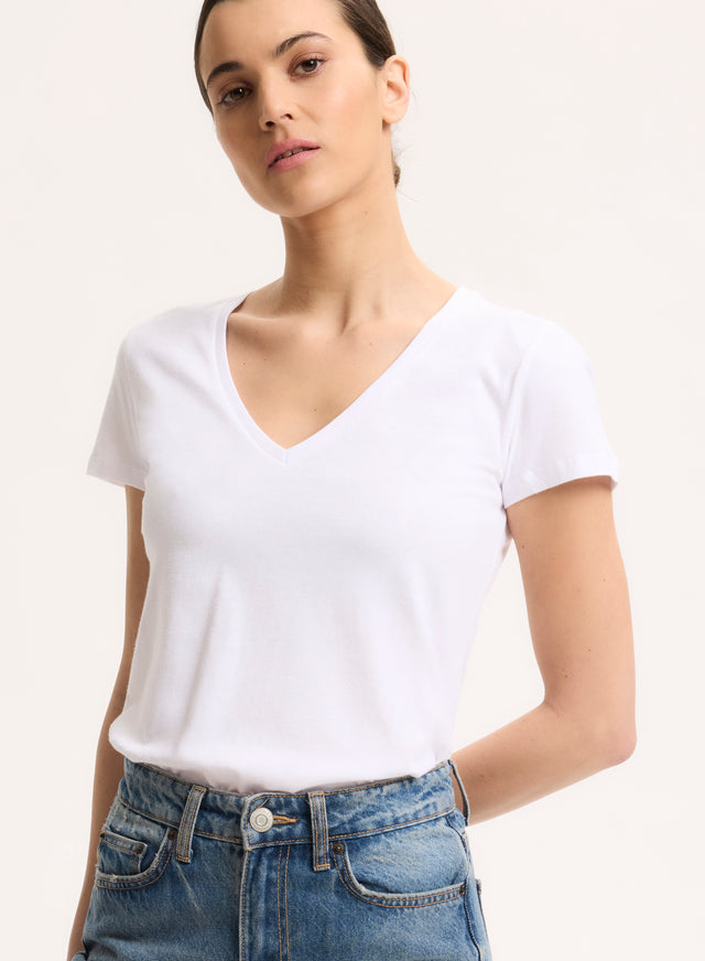 Majestic Filatures T-shirt Blanc Julia Col V Manches Courtes En Deluxe Coton Deluxe Coton