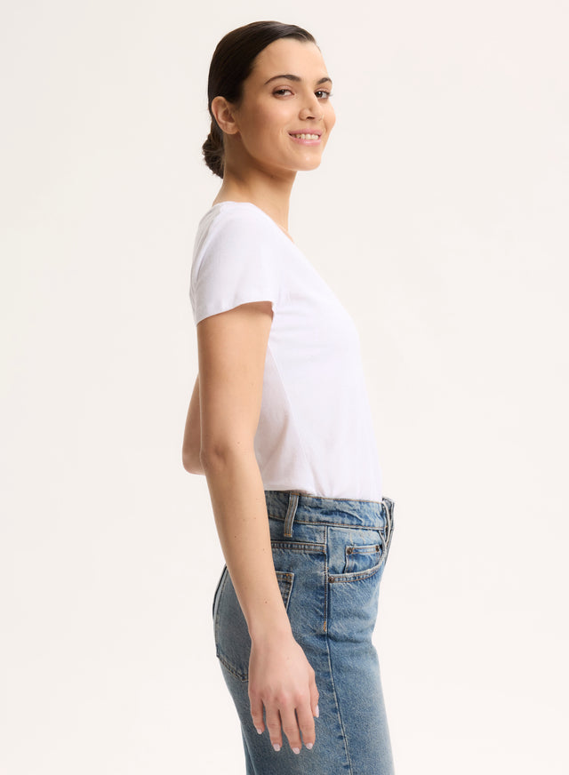 Majestic Filatures T-shirt Blanc Julia Col V Manches Courtes En Deluxe Coton Deluxe Coton