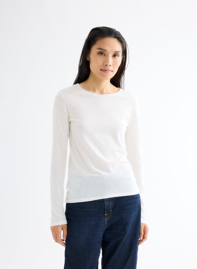 majestic filatures T-shirt Blanc lait Col Rond Manches Longues en Coton et Cachemire Coton / Cachemire