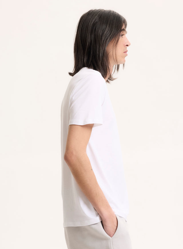 Majestic Filatures T-shirt Blanc Manches Courtes Col Rond En Lyocell Tencel Et Coton Lyocell / Tencel / Coton