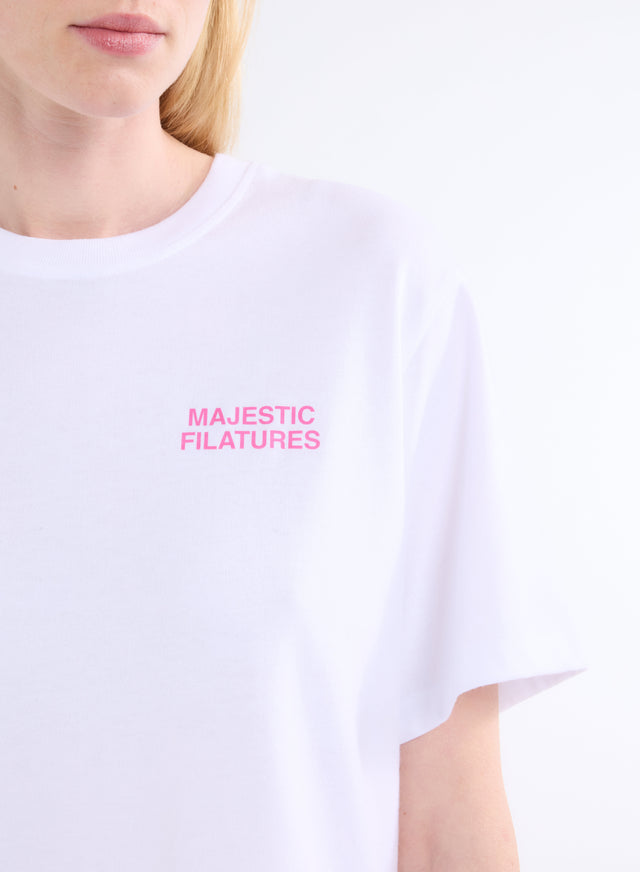 Majestic Filatures T-shirt Blanc Oversize Col Rond Manches Courtes Octobre Rose En Coton Organique Coton Organique