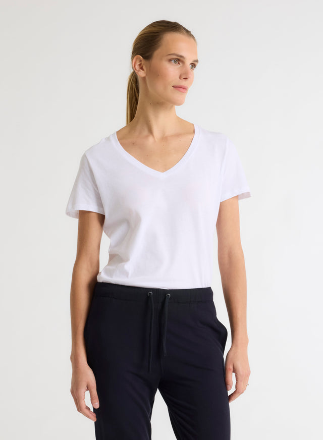 majestic filatures T-shirt Blanc Patty col V manches courtes en Coton Coton organique