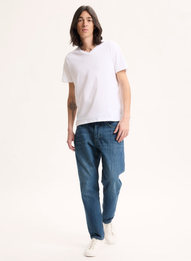 Majestic Filatures T-shirt Blanc Paul Col V Manches Courtes En Coton Coton Organique