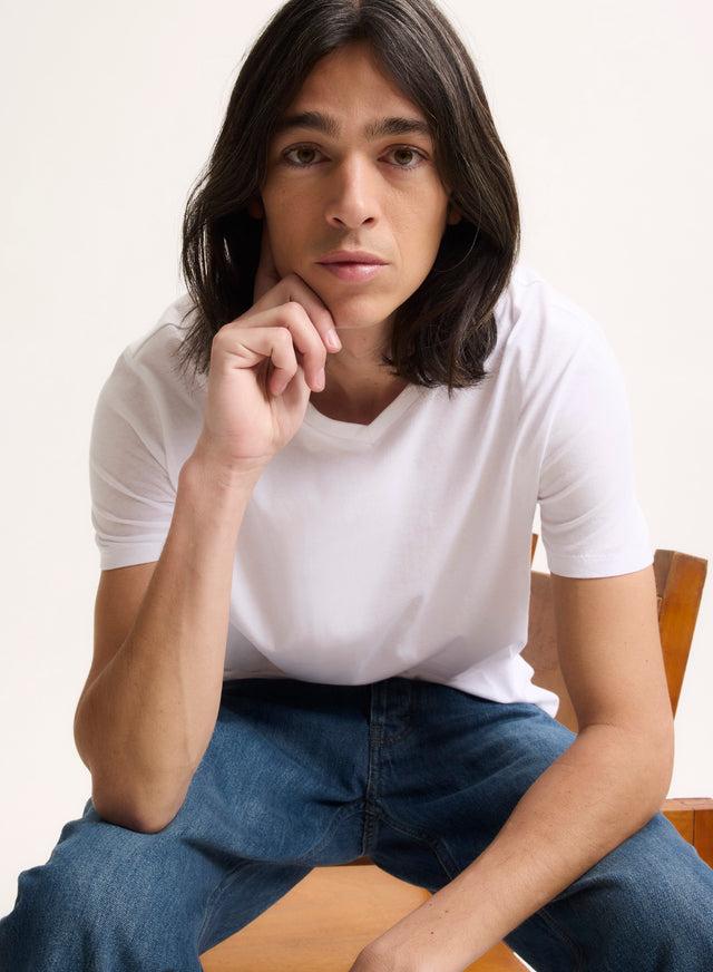 majestic filatures T-shirt Blanc Paul Col V Manches Courtes en Coton Coton organique