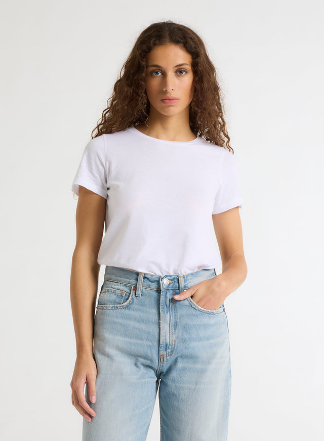 Majestic Filatures T-shirt Blanc Polly Col Rond Manches Courtes En Coton Coton Organique