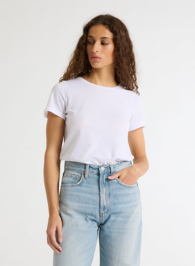 majestic filatures T-shirt Blanc Polly Col Rond Manches Courtes en Coton Coton organique