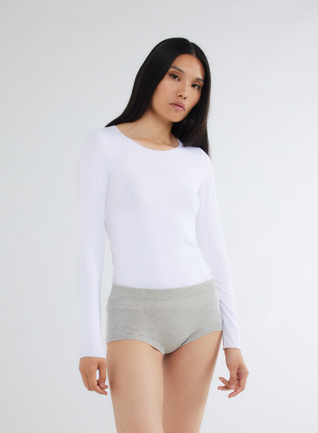 Majestic Filatures T-shirt Blanc Seconde Peau Col Rond Manches Longues En Viscose Et Élasthanne Viscose / Élasthanne