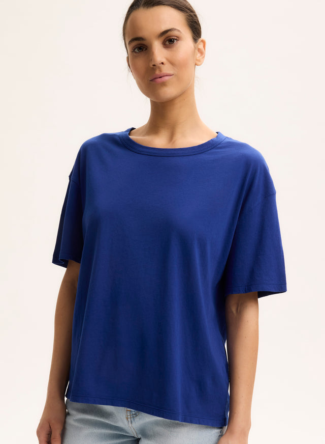 Majestic Filatures T-shirt Bleu Col Rond Manches Courtes En Coton Organique Coton Organique