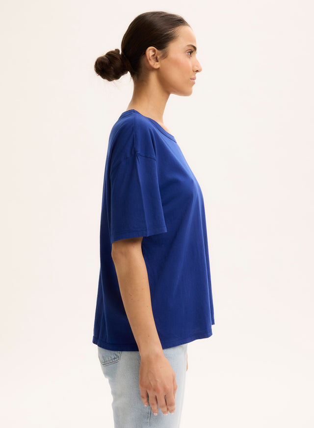 Majestic Filatures T-shirt Bleu Col Rond Manches Courtes En Coton Organique Coton Organique