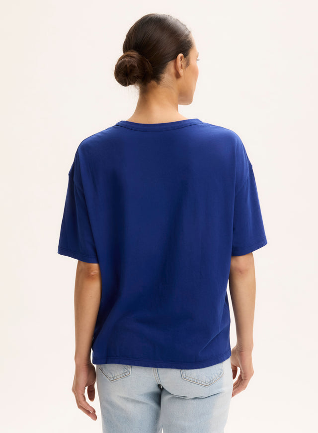 Majestic Filatures T-shirt Bleu Col Rond Manches Courtes En Coton Organique Coton Organique