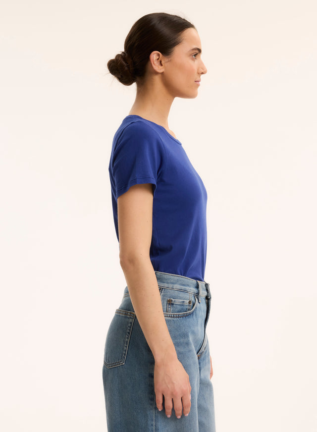 Majestic Filatures T-shirt Bleu Col Rond Manches Courtes En Coton Organique Coton Organique
