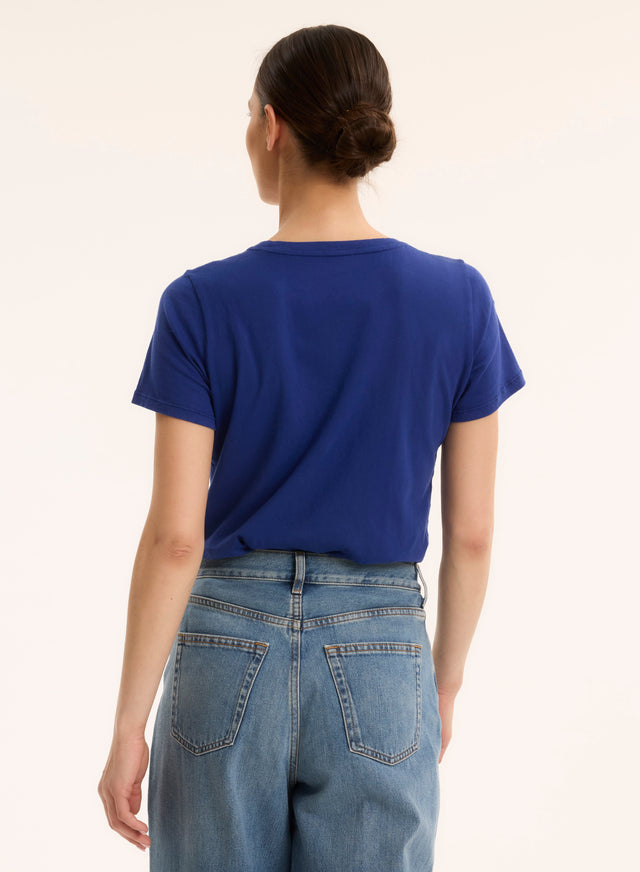 Majestic Filatures T-shirt Bleu Col Rond Manches Courtes En Coton Organique Coton Organique