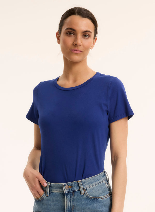 majestic filatures T-shirt bleu col rond manches courtes en coton organique Coton organique