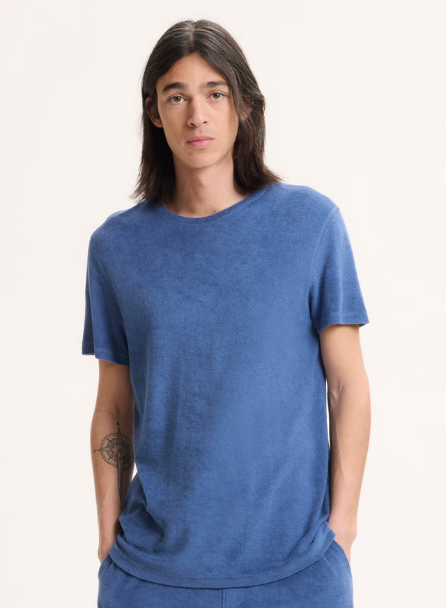majestic filatures T-shirt Bleu Col Rond Manches Courtes en Coton organique / Modal Coton organique / Modal