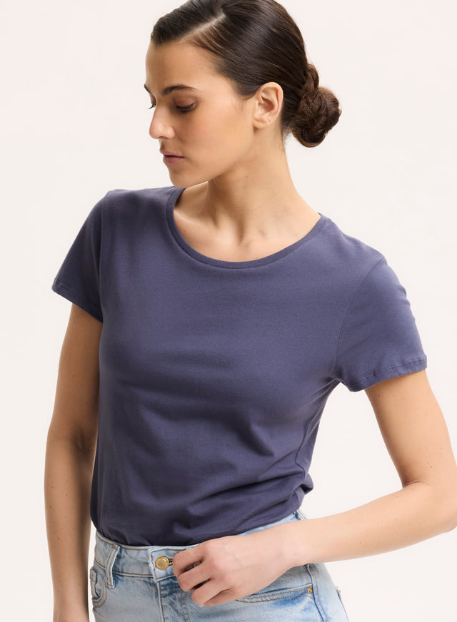 Majestic Filatures T-shirt Bleu Col Rond Manches Courtes En Coton Organique Coton Organique