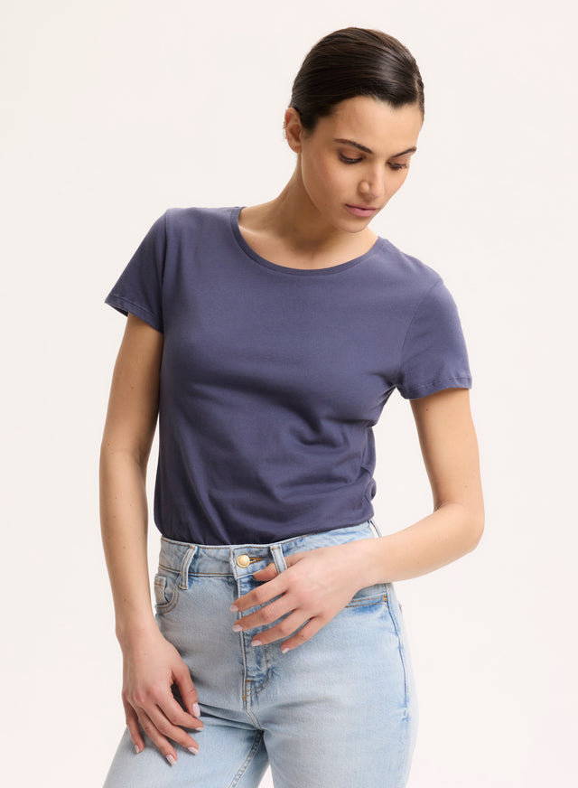 Majestic Filatures T-shirt Bleu Col Rond Manches Courtes En Coton Organique Coton Organique