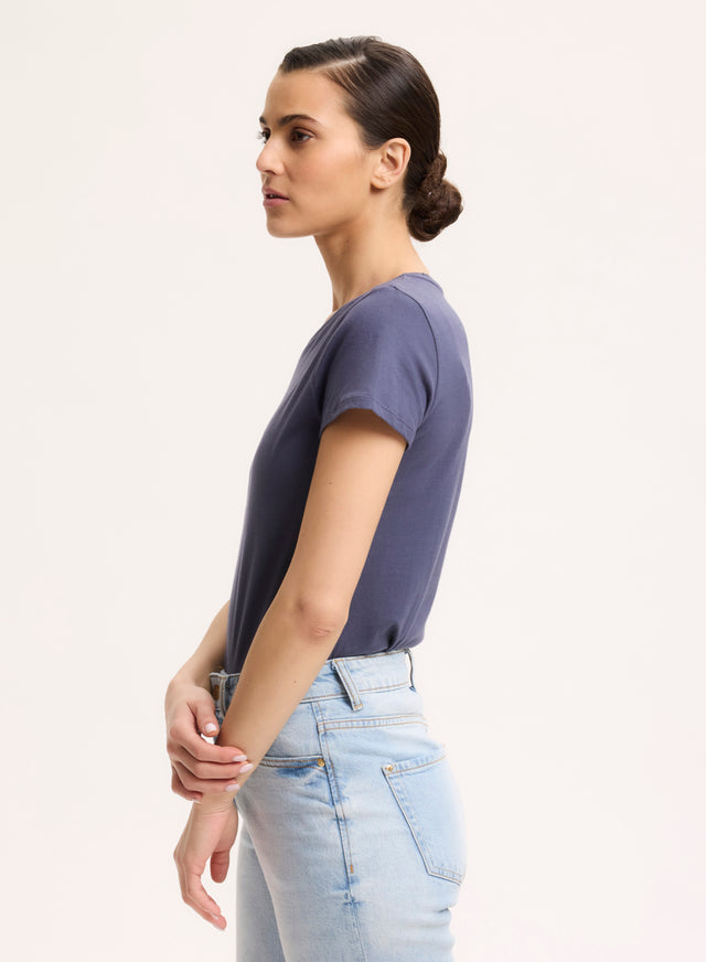 Majestic Filatures T-shirt Bleu Col Rond Manches Courtes En Coton Organique Coton Organique