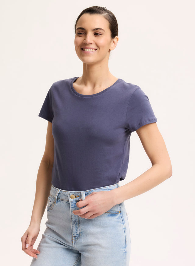 majestic filatures T-shirt Bleu Col Rond Manches Courtes en Coton organique Coton organique