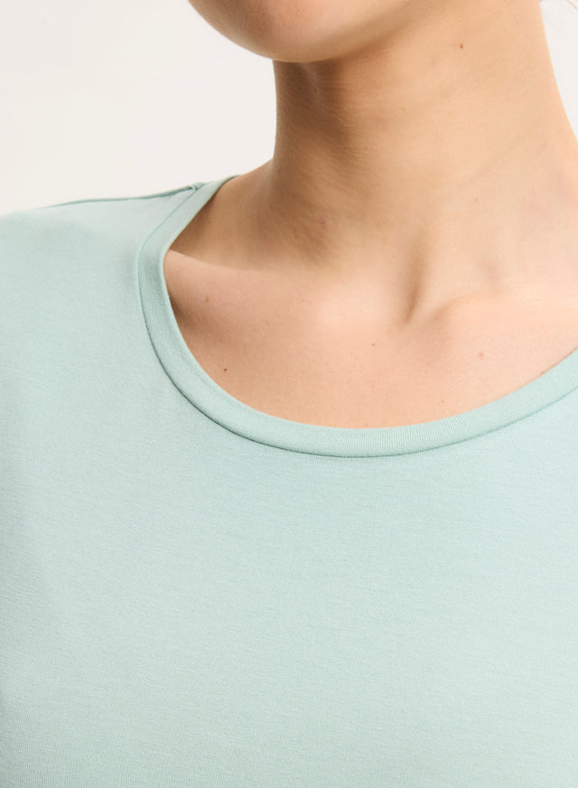 Majestic Filatures T-shirt Bleu Col Rond Manches Courtes En Viscose / Élasthanne Viscose / Élasthanne