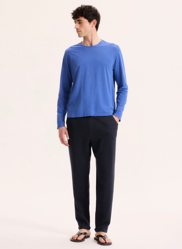 Majestic Filatures T-shirt Bleu Col Rond Manches Longues En Coton Organique / Elasthanne Coton Organique / Elasthanne