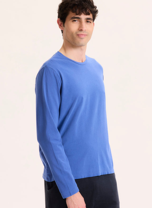 Majestic Filatures T-shirt Bleu Col Rond Manches Longues En Coton Organique / Elasthanne Coton Organique / Elasthanne