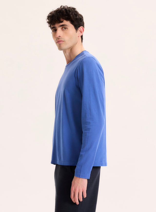 Majestic Filatures T-shirt Bleu Col Rond Manches Longues En Coton Organique / Elasthanne Coton Organique / Elasthanne