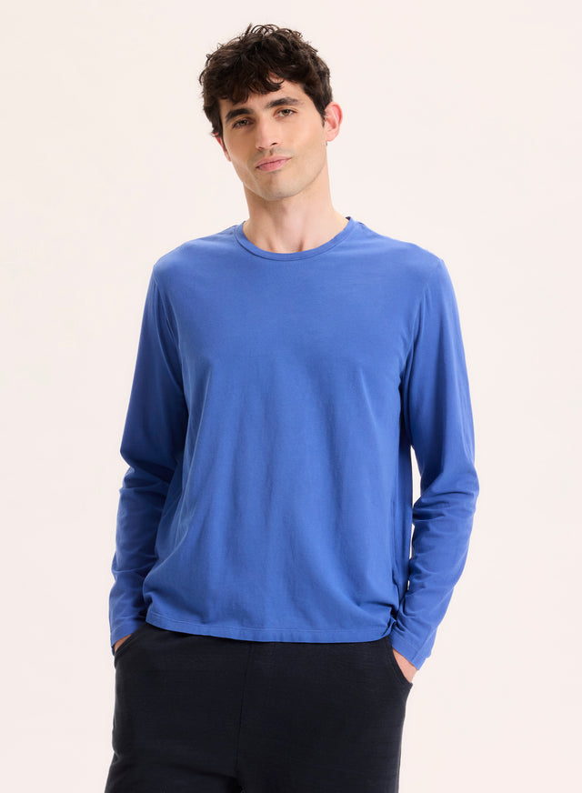 majestic filatures T-shirt Bleu Col Rond Manches Longues en Coton organique / Elasthanne Coton organique / Elasthanne