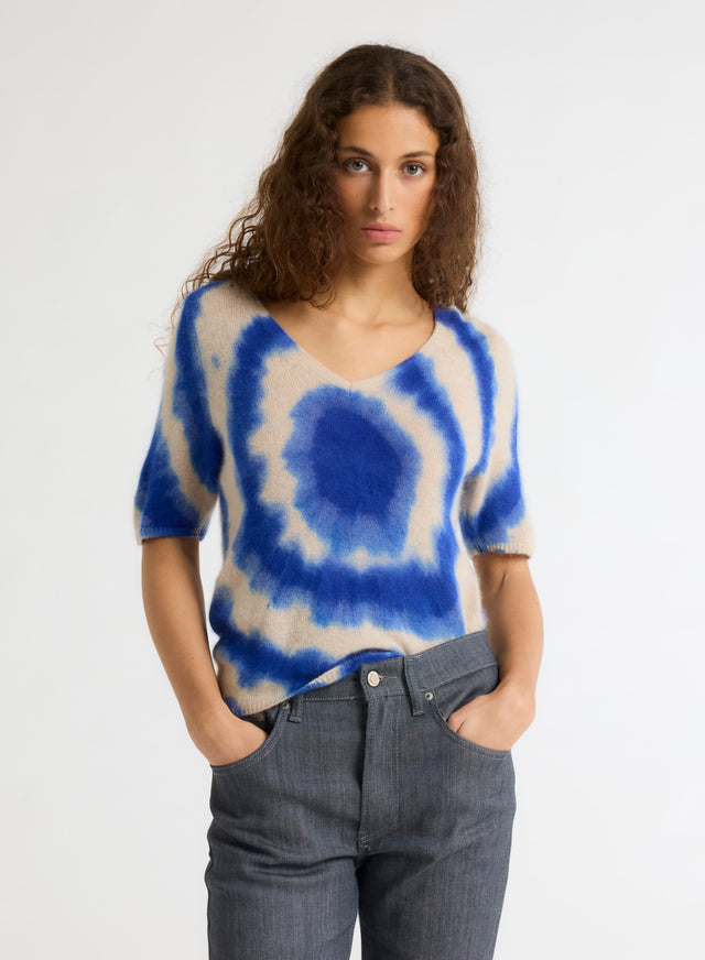 Majestic Filatures T-shirt Bleu Col V Manches Courtes En Raccoon / Polyamide Raccoon / Polyamide