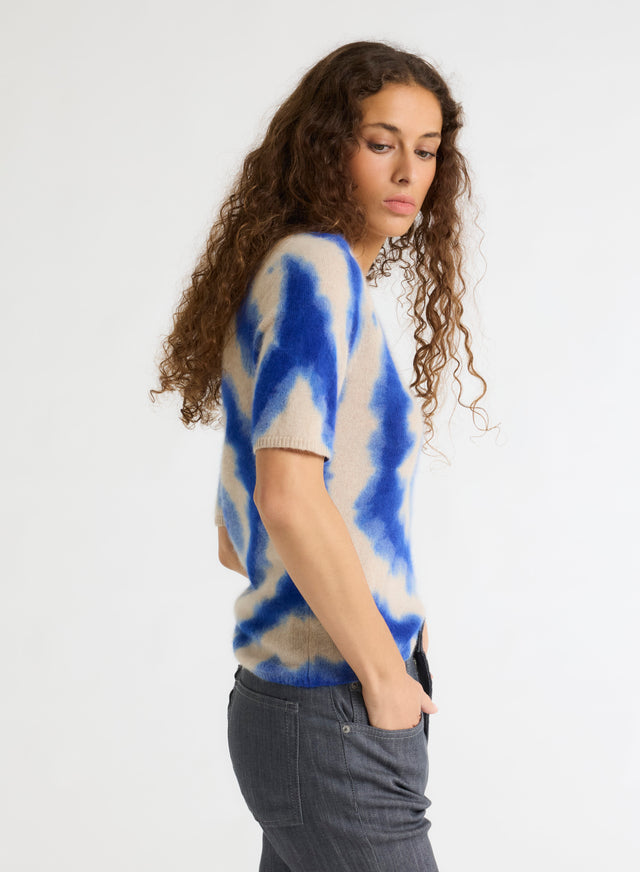 Majestic Filatures T-shirt Bleu Col V Manches Courtes En Raccoon / Polyamide Raccoon / Polyamide