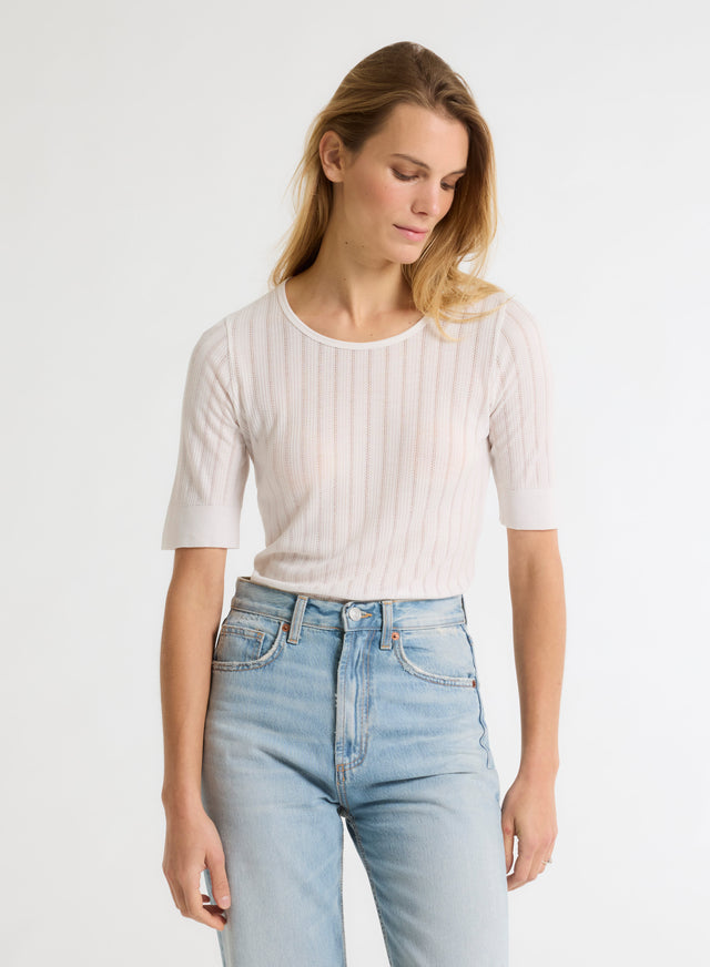 Majestic Filatures T-shirt Écru Col Rond Manches Courtes En Lyocell / Tencel LYOCELL / TENCEL