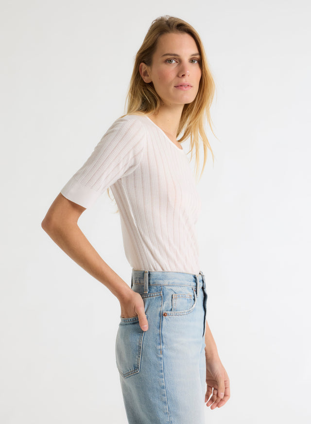 Majestic Filatures T-shirt Écru Col Rond Manches Courtes En Lyocell / Tencel LYOCELL / TENCEL