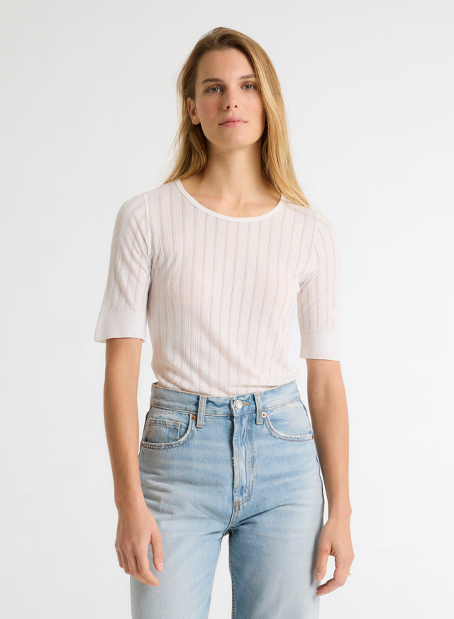 majestic filatures T-shirt Écru Col Rond Manches Courtes en Lyocell / Tencel LYOCELL / TENCEL