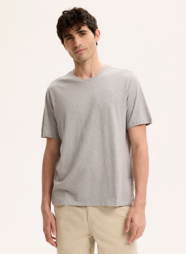 Majestic Filatures T-shirt Gris Clair Julien Col Rond Manches Courtes En Deluxe Coton Deluxe Coton