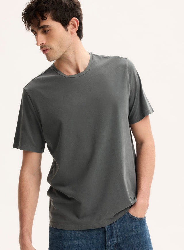Majestic Filatures T-shirt Gris Col Rond Manches Courtes Coton Organique / Elasthanne