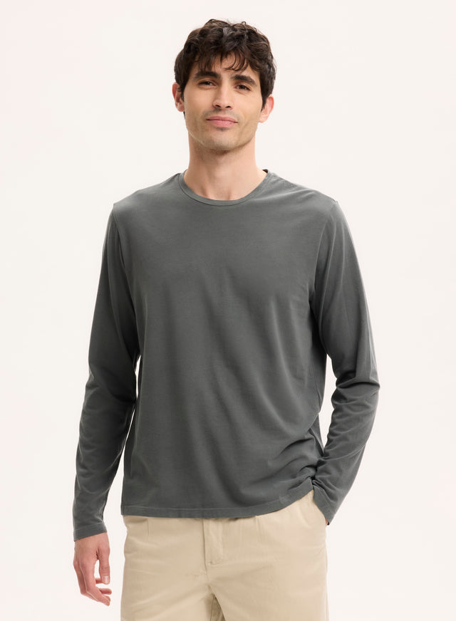 Majestic Filatures T-shirt Gris Col Rond Manches Longues En Coton Organique / Elasthanne Coton Organique / Elasthanne