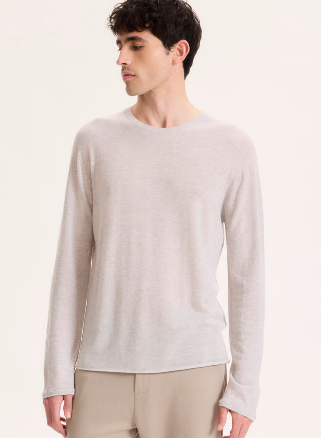 Majestic Filatures T-shirt Gris Manches Longues Col Rond En Cachemire Cachemire