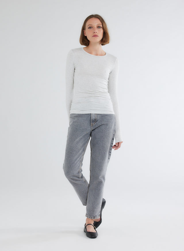 Majestic Filatures T-shirt Gris Perle Col Rond Manches Longues En Viscose Et Élasthanne Viscose / Élasthanne