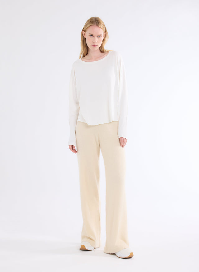 Majestic Filatures T-shirt Gris Perle Oversize Col Bateau Manches Longues En Viscose Et Élasthanne Viscose / Élasthanne