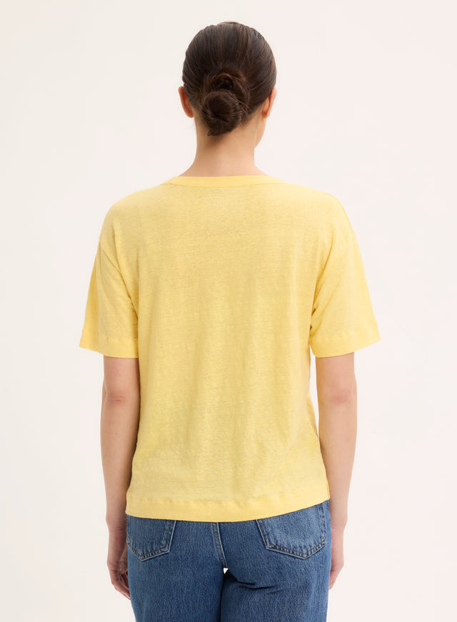Majestic Filatures T-shirt Jaune Col V Manches Courtes En Lin / Elasthanne Lin / Elasthanne